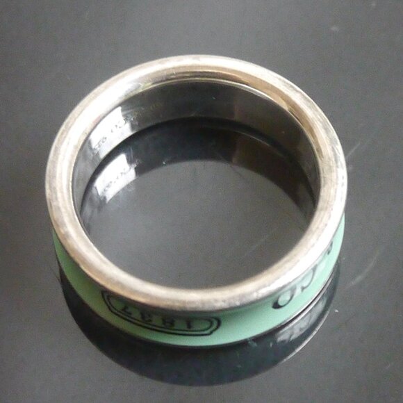 Sz 9 Tiffany & Co. 1837 Concave Blue Enamel Band Ring Silver Gift RARE - Picture 4 of 7